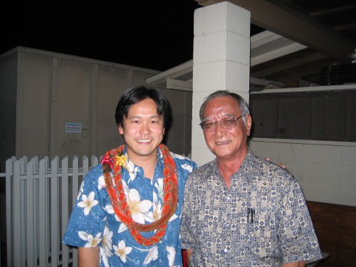 Rep. Jon Riki Karamatsu and Rep. Bob Nakasone at Karamatsu's 2006 fundraiser at St. Andrew's Priory School.