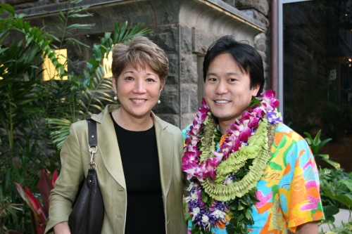Sen. Carol Fukunaga and Rep. Jon Riki Karamatsu at Karamatsu's 2008 fundraiser at Bishop Museum.