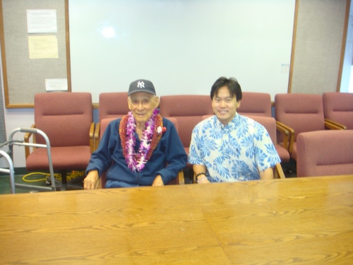 Sen. Nadao "Najo" Yoshinaga and Rep. Jon Riki Karamatsu at senator's birthday party at HTDC in August of 2009.
