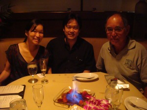 My younger sister Lara, myself, and my dad celebrating my dad's birthday at Ruth Chris on the evening of 2/8/2013. My mom and younger sister Mia were in San Mateo, California at the time.