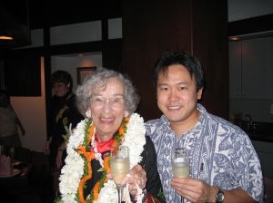 Celebrating Representative Helene Hale's 88th birthday in 2006 at a Japanese restaurant in Waikiki, Hawaii.