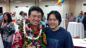 With Lt. Governor Shan S. Tsutsui at his headquarters at Pagoda Restaurant on Primary Election Day on 8/9/2014.